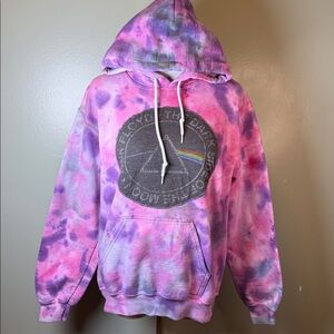 Women’s tye dye hooded sweatshirt with Pink Floyd patch